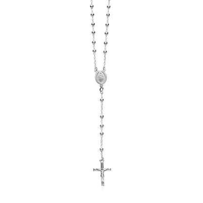 Sterling Silver Polished Rosary Chain and Bead Necklace