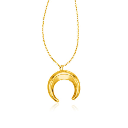 14k Yellow Gold with Domed Moon Motif Pendant Necklace