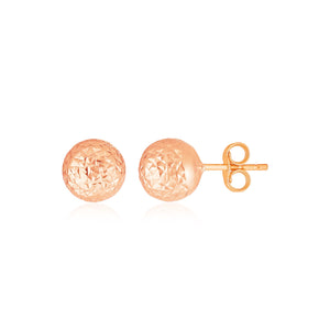 14k Rose Gold Ball  with Crystal Cut Texture Earrings