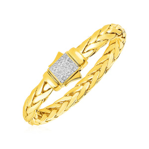 14k Yellow Gold Woven Rope with Diamond Accented Clasp Bracelet