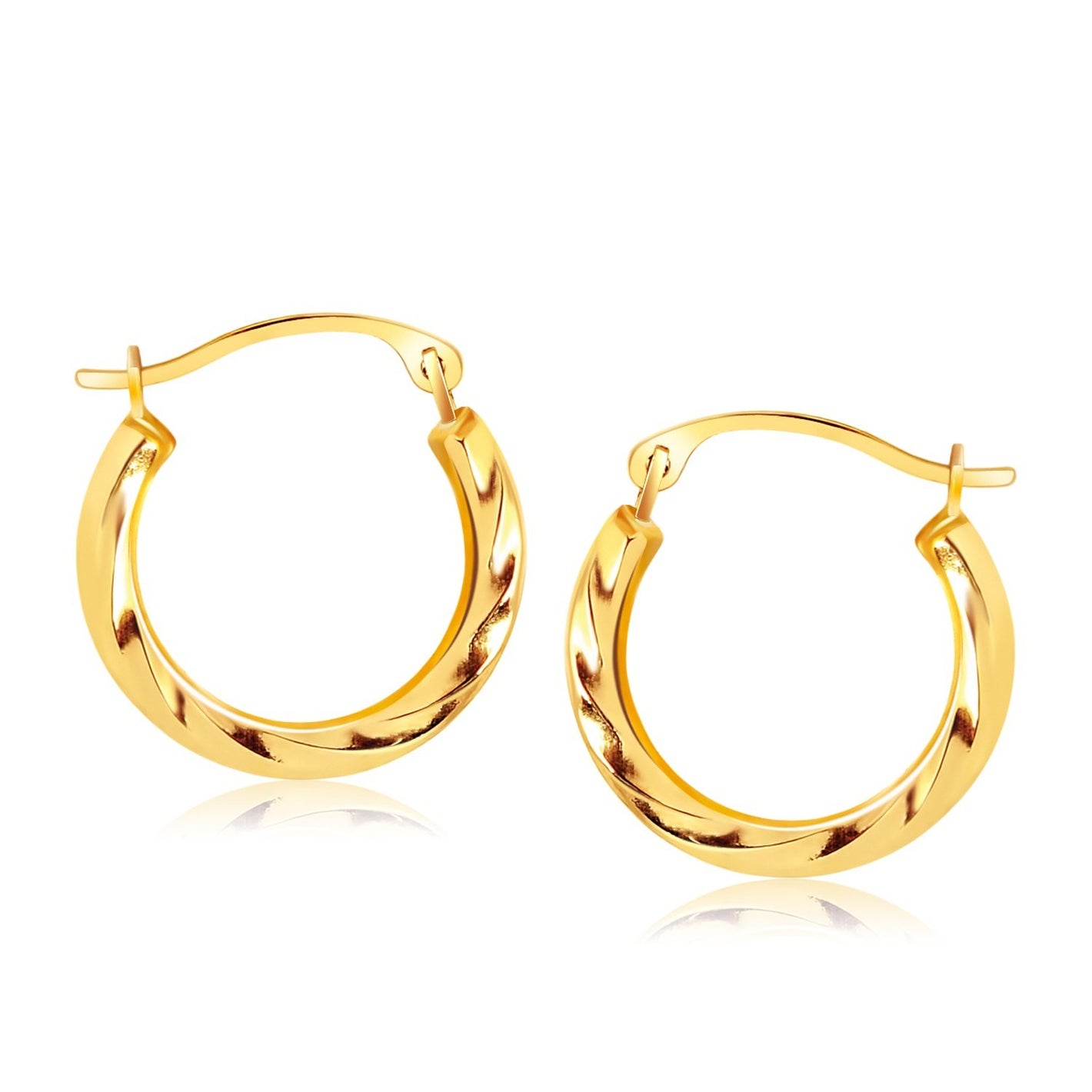 10k Yellow Gold  with Textured Polished Style  Hoop Earrings