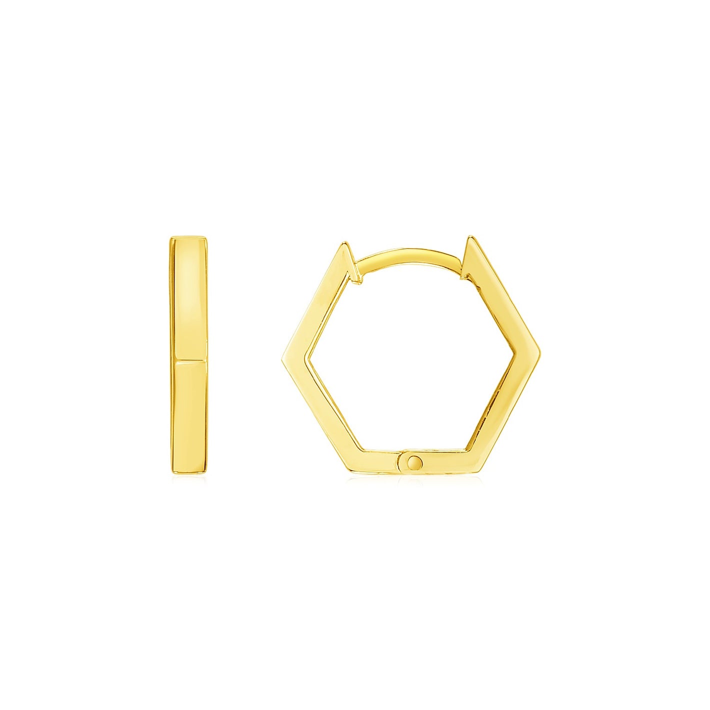 14k Yellow Gold Hexagon Huggie Hoop Earrings