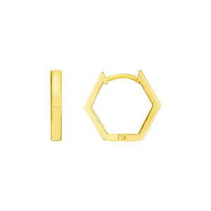 14k Yellow Gold Hexagon Huggie Hoop Earrings