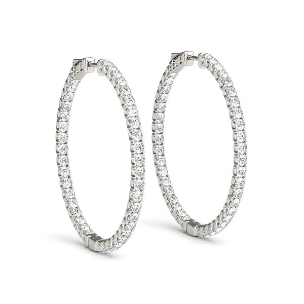 2 cttw Diamond Hoop  with Shared Prong Setting 14k White Gold Earrings