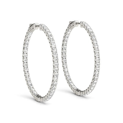 2 cttw Diamond Hoop  with Shared Prong Setting 14k White Gold Earrings