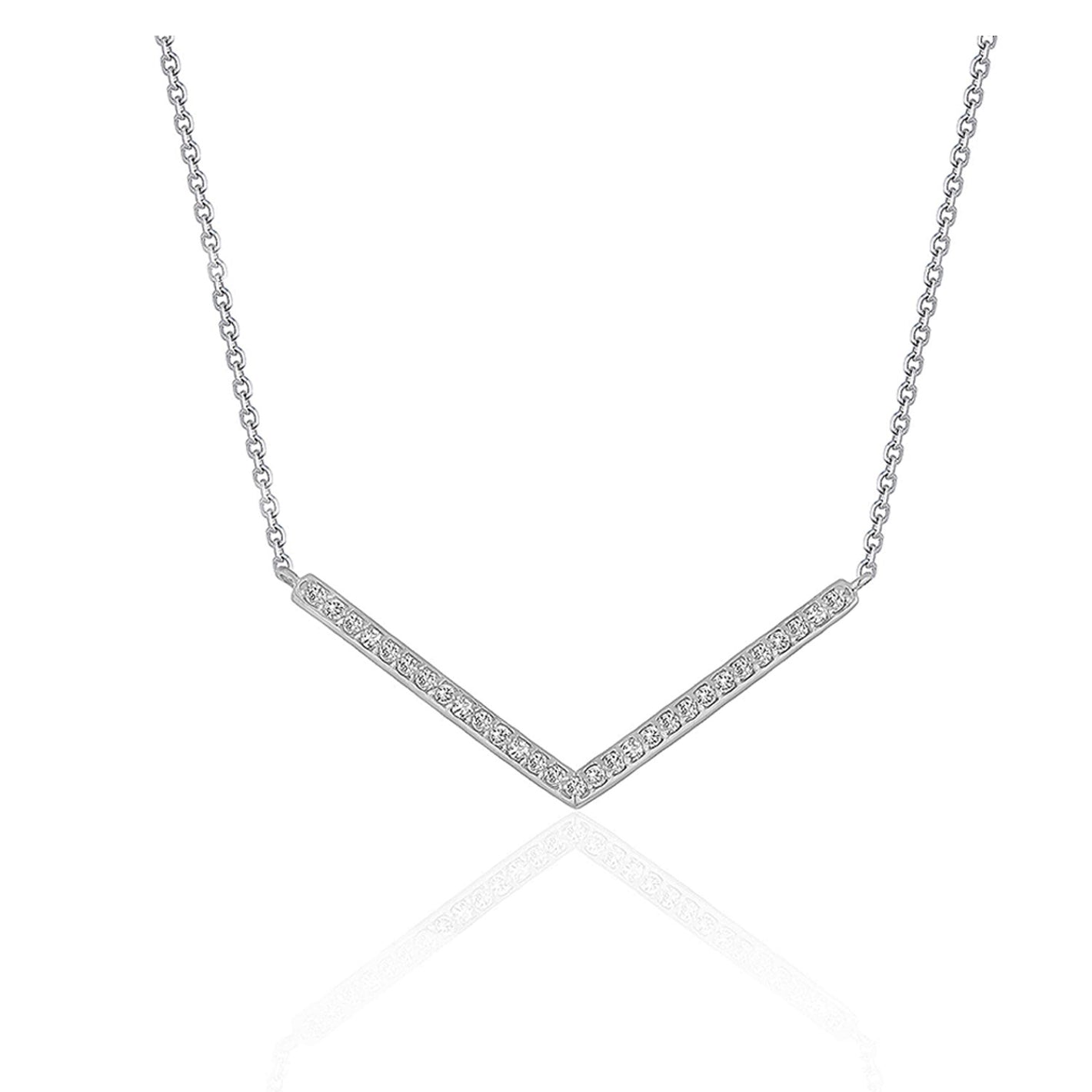 14k White Gold Diamond Chevron Pendant Necklace (1/3 cttw)