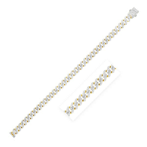 8.0mm 14k Yellow Gold White Pave High Polish Modern Lite Edge Chain