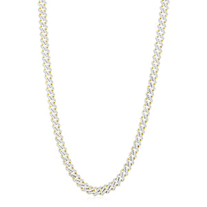 8.0mm 14k Yellow Gold White Pave High Polish Modern Lite Edge Chain