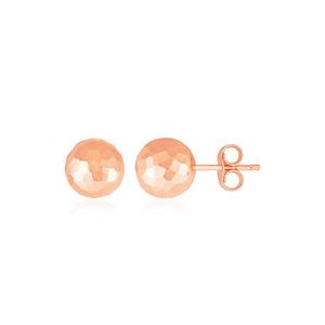 14k Rose Gold Ball  with Faceted Texture Earrings