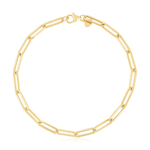 3.5mm 14k Yellow Gold High Polish Alternating Bead Paperclip Bracelet