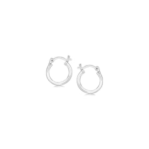 Sterling Silver Rhodium Plated Thin and Small Polished Hoop Earrings