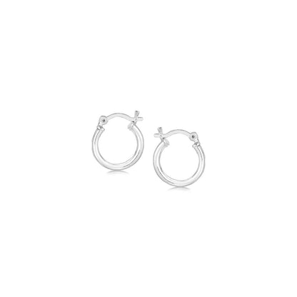 Sterling Silver Rhodium Plated Thin and Small Polished Hoop Earrings