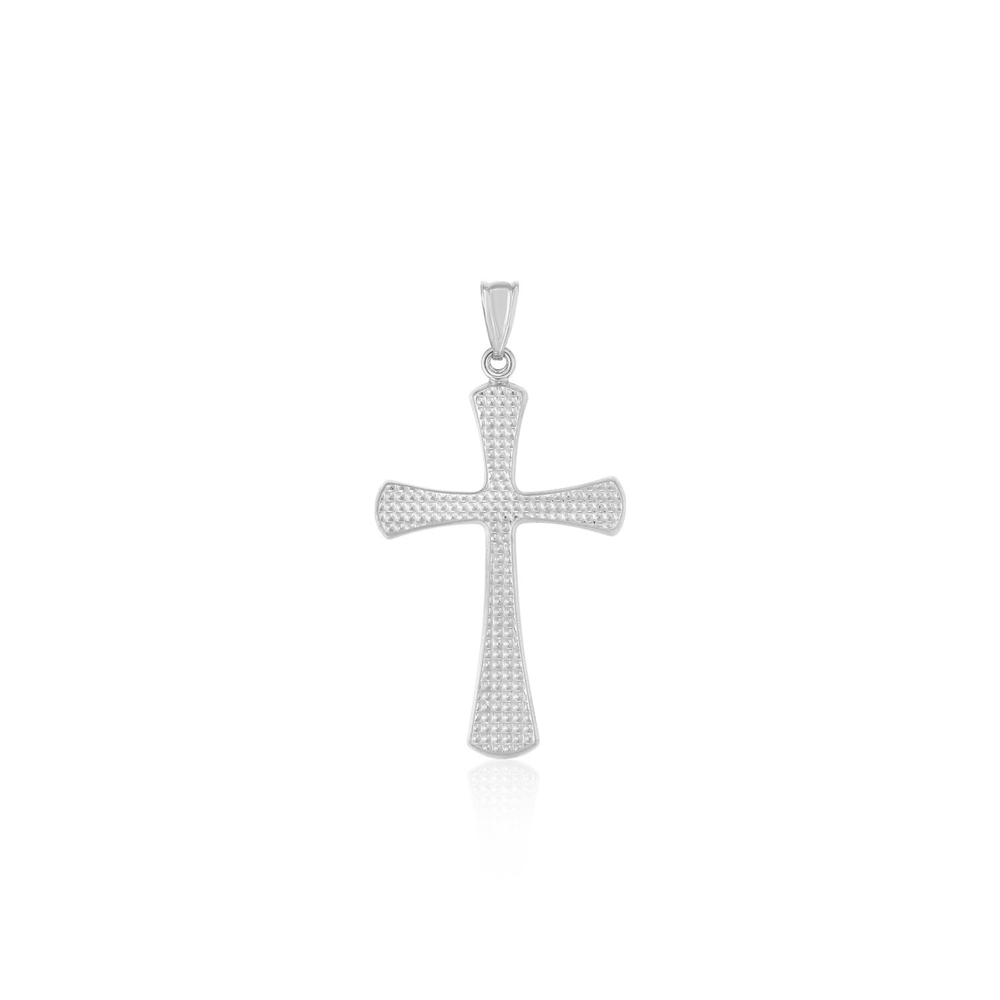 14k White Gold Cross  with Beaded Texture Pendant