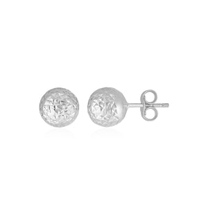 14k White Gold Ball  with Crystal Cut Texture Earrings