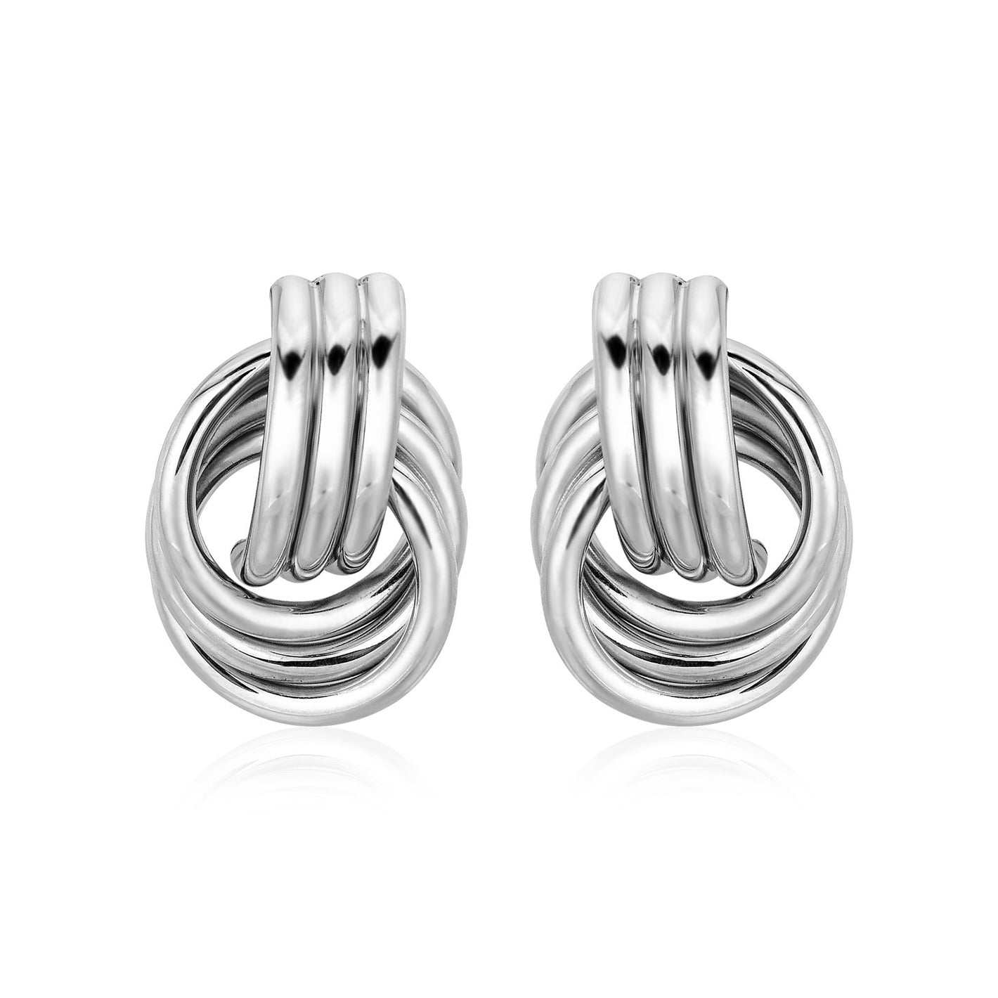 Sterling Silver Polished Love Knot with Interlocking Rings  Earrings