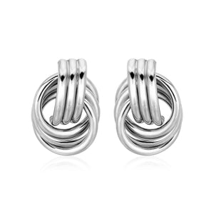 Sterling Silver Polished Love Knot with Interlocking Rings  Earrings