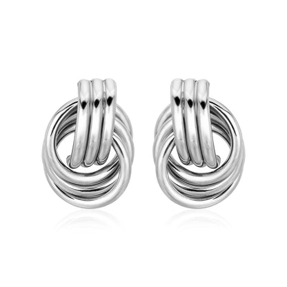 Sterling Silver Polished Love Knot with Interlocking Rings  Earrings