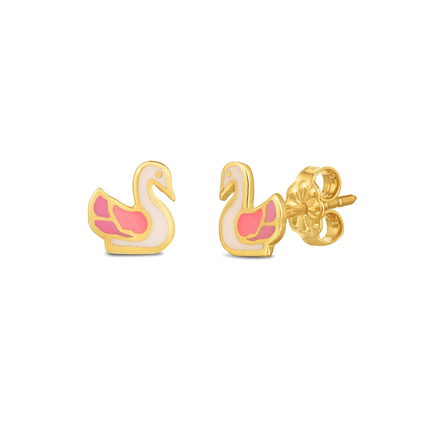 14k Yellow Gold Swan Studs Earrings