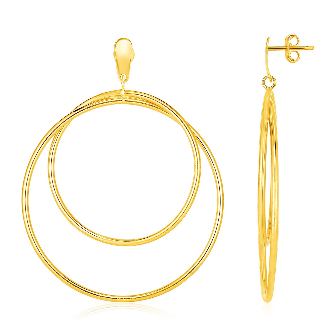 14k Yellow Gold  with Open Polished Circle Dangles Post Earrings