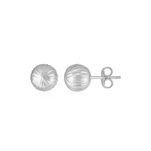 14K White Gold Ball  with Linear Texture Earrings