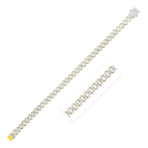 8.0mm 14k Yellow Gold White Pave High Polish Modern Lite Edge Bracelet