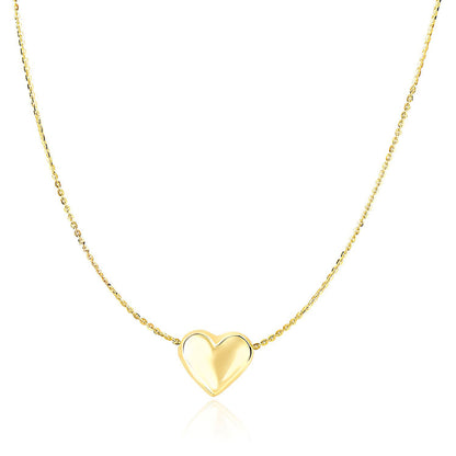 14k Yellow Gold with Sliding Puffed Heart Charm Necklace