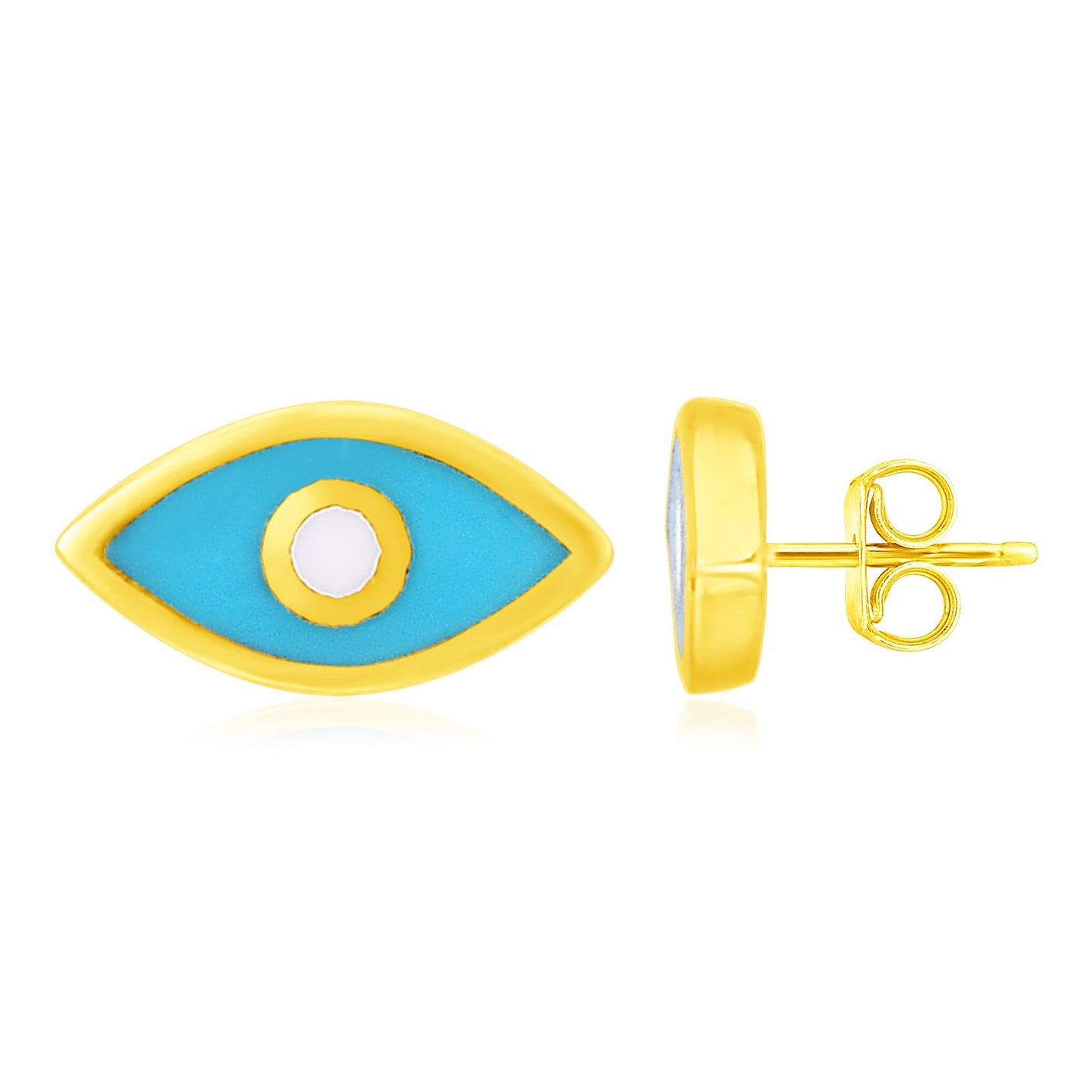 14K Yellow Gold Blue Evil Eye with Enamel Earrings