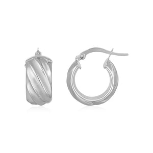 14K White Gold Ribbed Wide Hoop Earrings