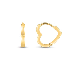 14k Yellow Gold Heart Huggie Hoop Earrings