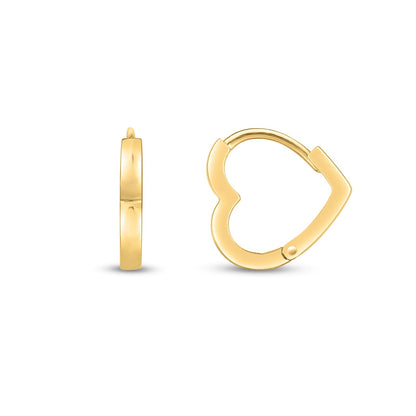 14k Yellow Gold Heart Huggie Hoop Earrings