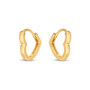 14k Yellow Gold Heart Huggie Hoop Earrings