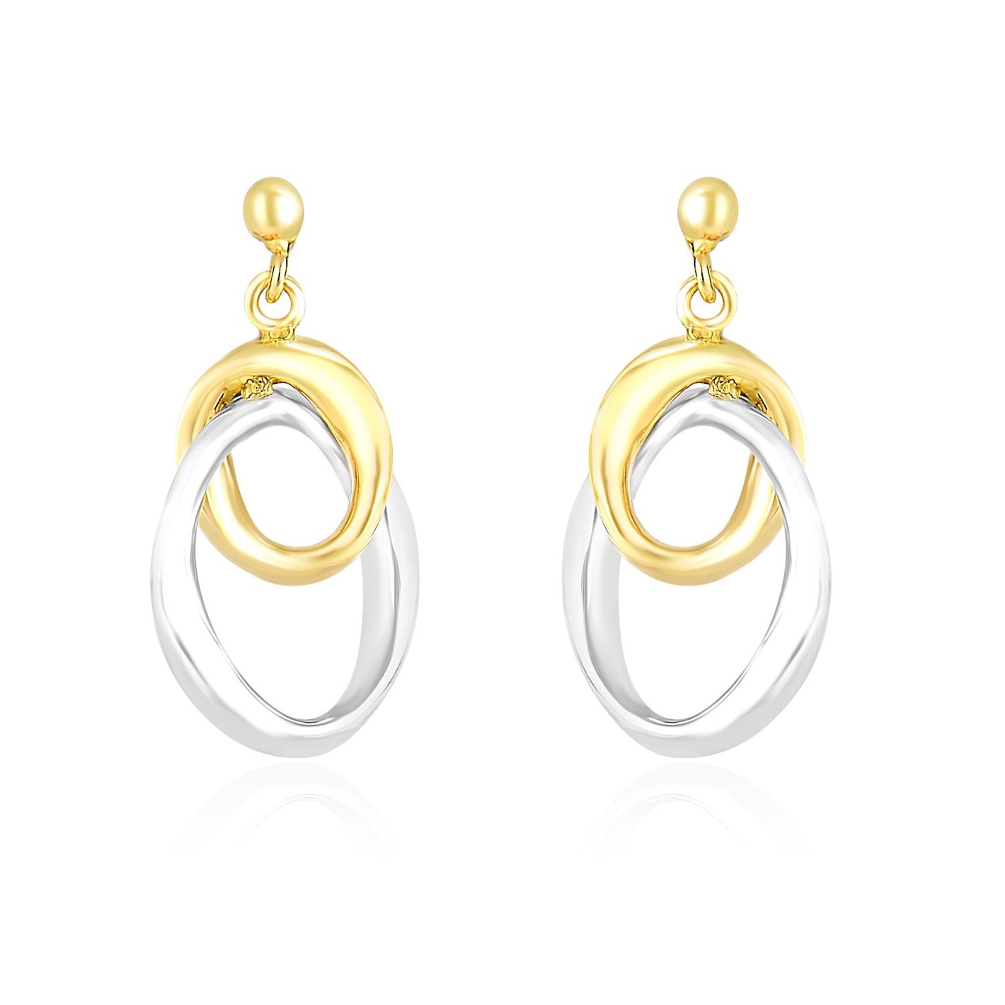 14k Two-Tone Gold Drop  with Interlaced Oval Sections Earrings