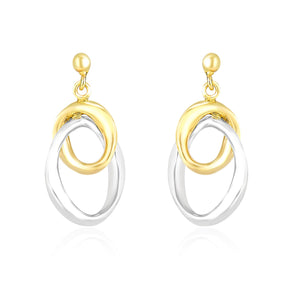 14k Two-Tone Gold Drop  with Interlaced Oval Sections Earrings