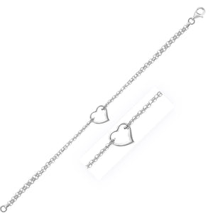 14k White Gold  with Open Heart Station Cable Chain Anklet