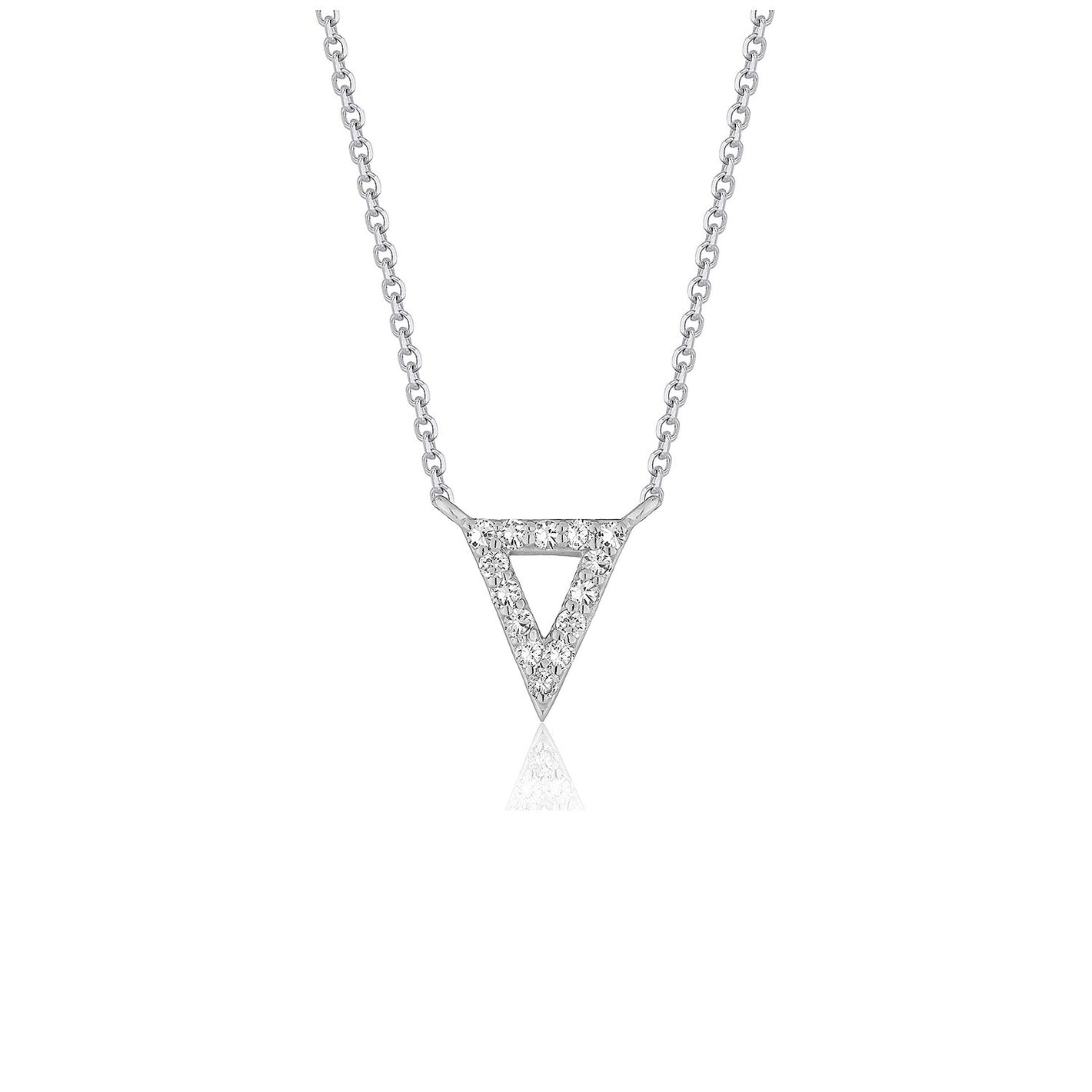 14k White Gold Diamond Inverted Triangle Pendant Necklace