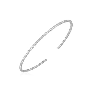 2mm 14k White Gold High Polish Bead Cuff Bangle