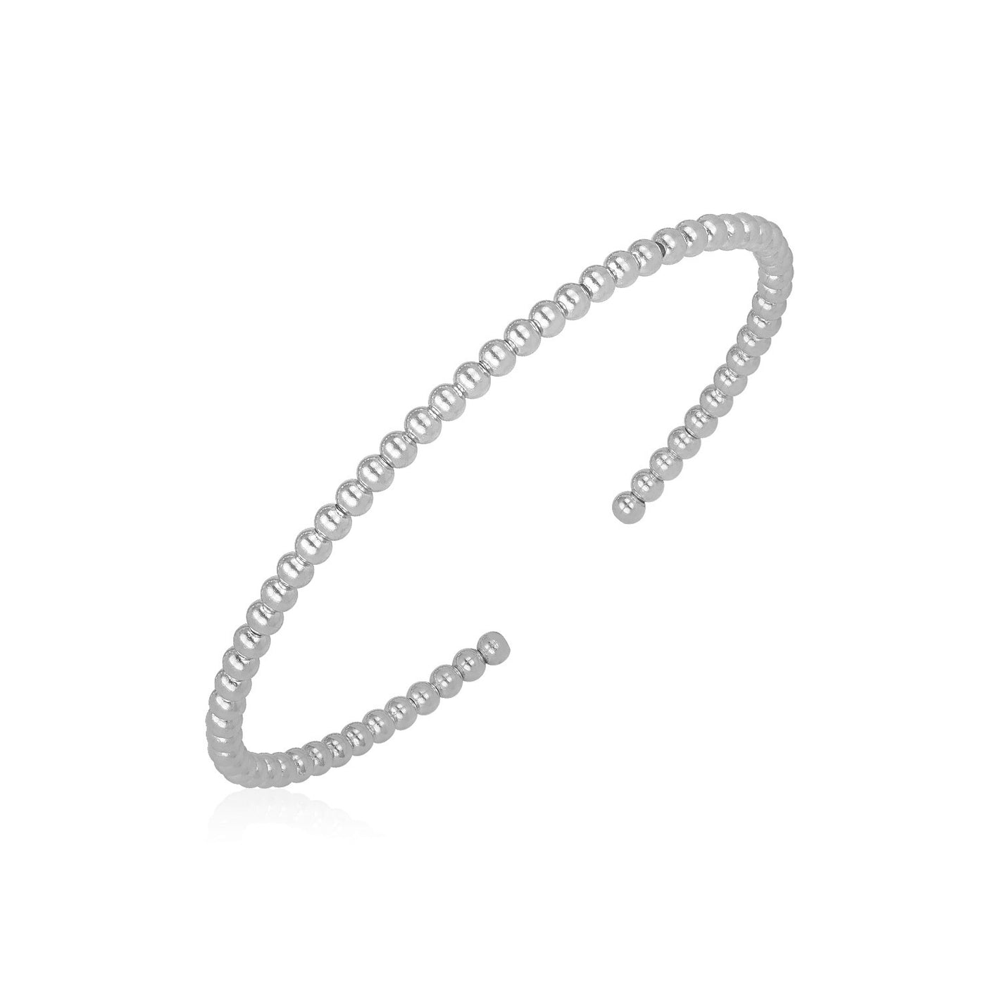 3mm 14k White Gold High Polish Bead Cuff Bangle