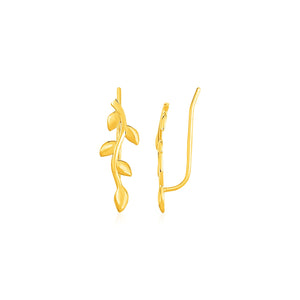 14k Yellow Gold Leafy Branch Motif Climber Earrings