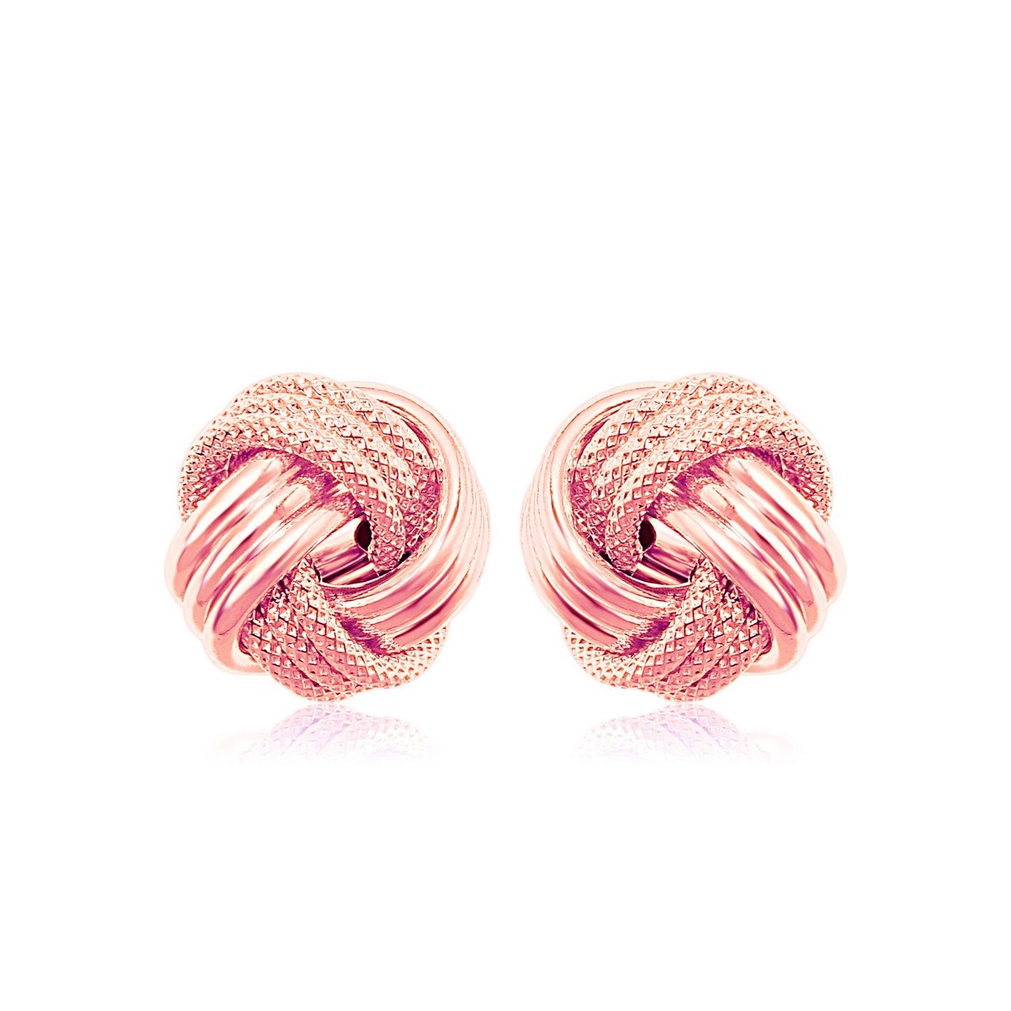 14k Rose Gold Love Knot with Ridge Texture Earrings