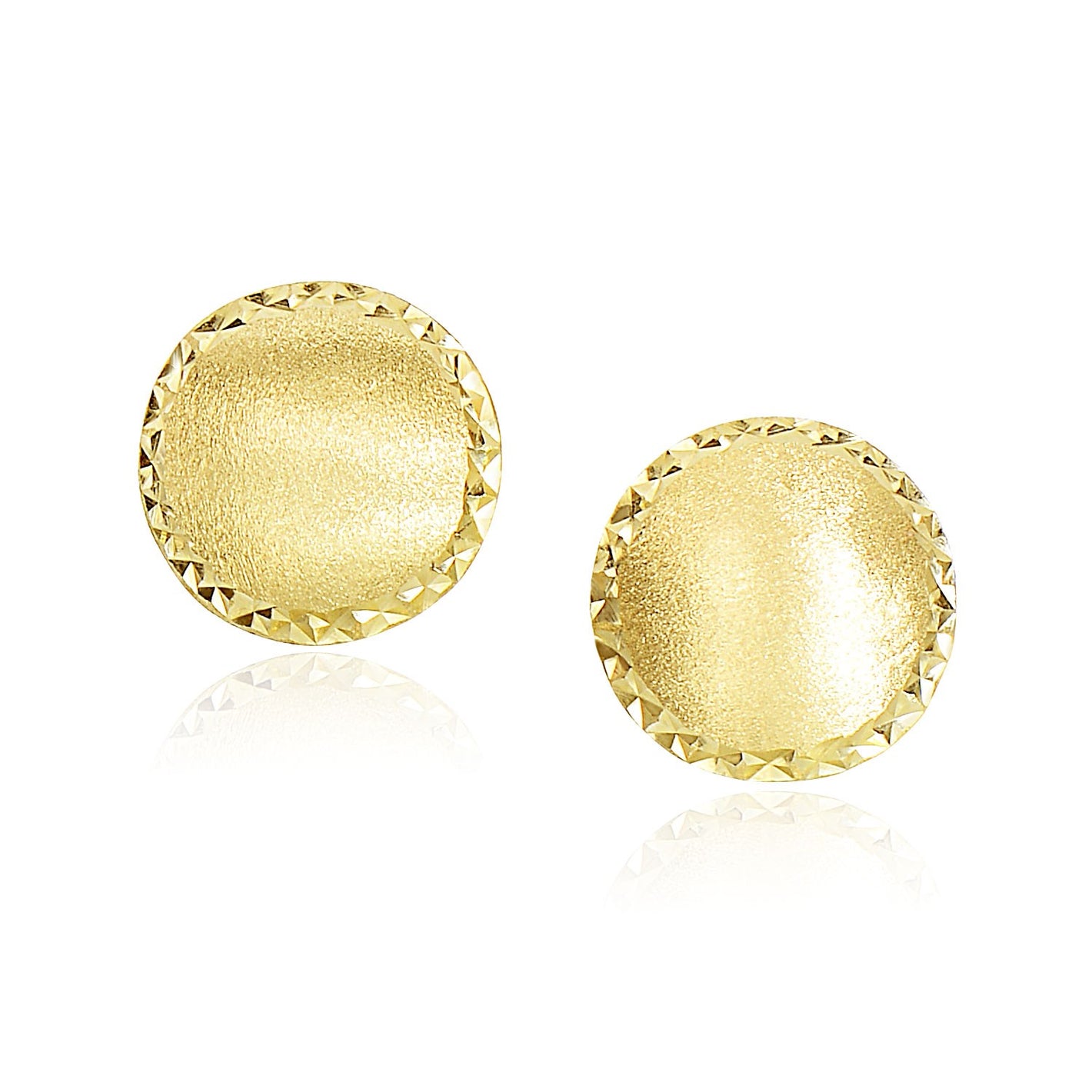 14k Yellow Gold Dome Satin Finish with Diamond Cut Edge Earrings