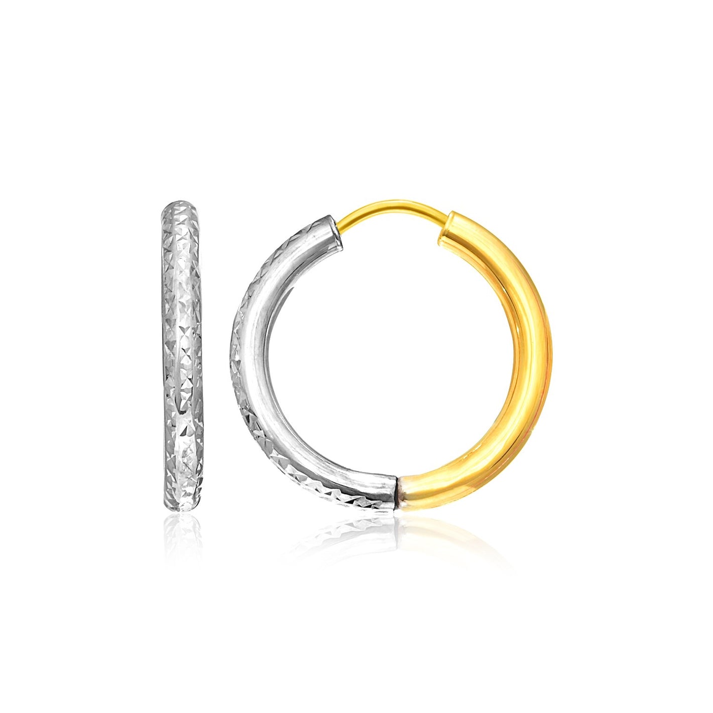 14k Two-Tone Gold Hoop  with Textured Style Earrings