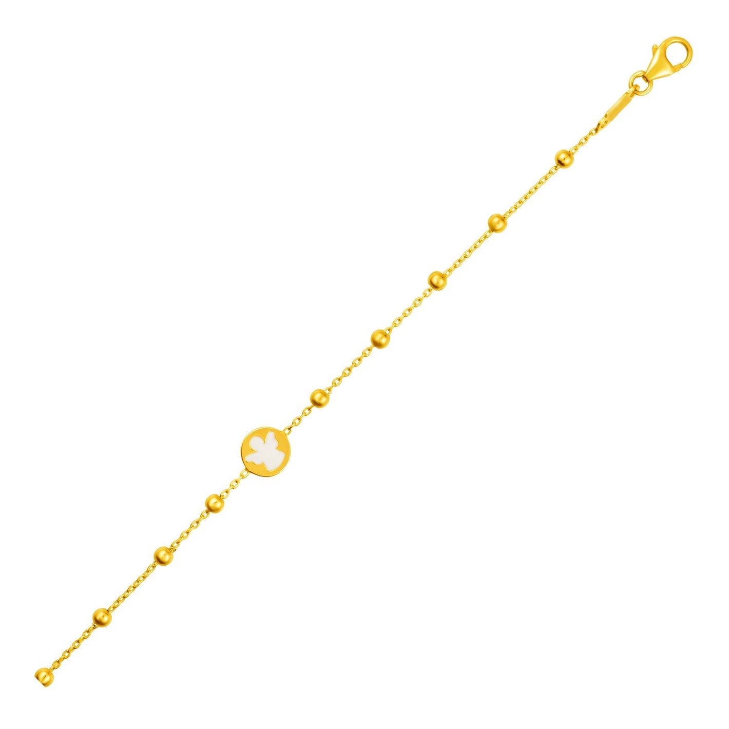 14k Yellow Gold Childrens with Angel and Beads Bracelet