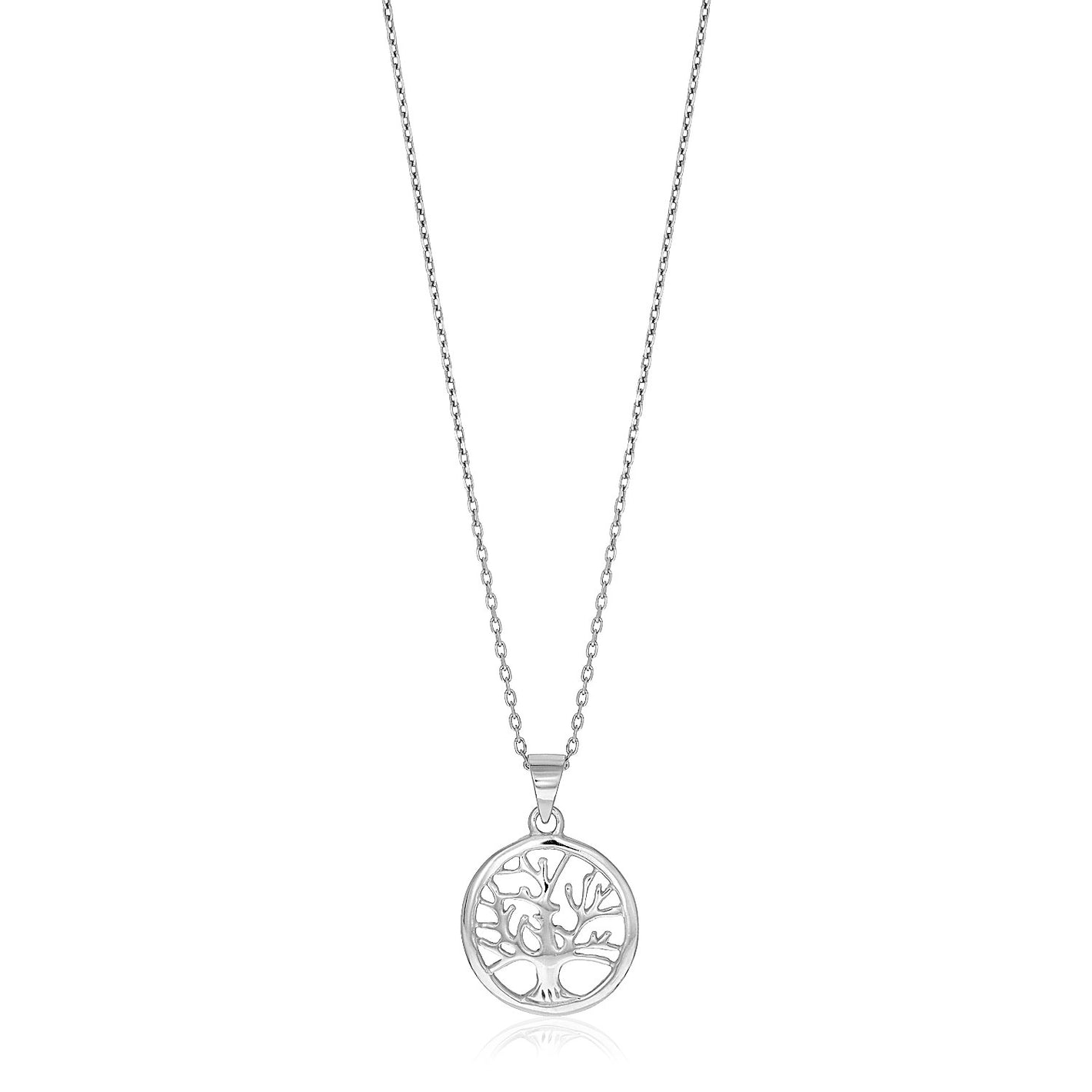 Sterling Silver inch Round Tree of Life Necklace