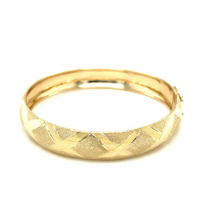 10k Yellow Gold Dual-Textured Diamond Pattern Bangle