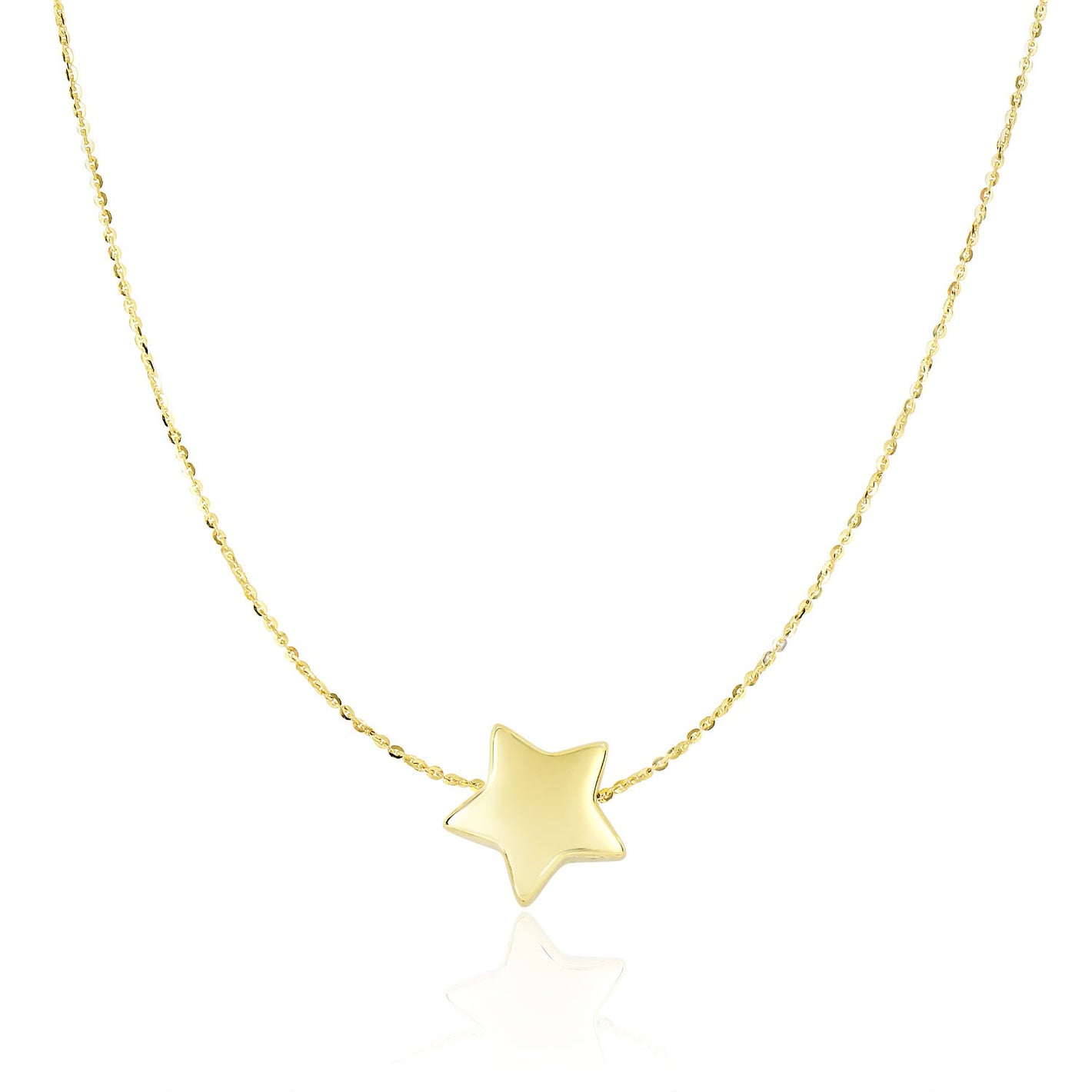 14k Yellow Gold with Shiny Puffed Sliding Star Charm Necklace