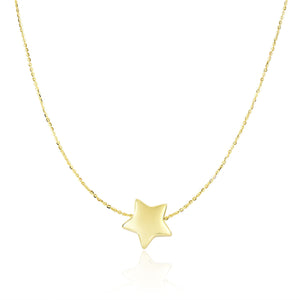 14k Yellow Gold with Shiny Puffed Sliding Star Charm Necklace