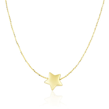 14k Yellow Gold with Shiny Puffed Sliding Star Charm Necklace