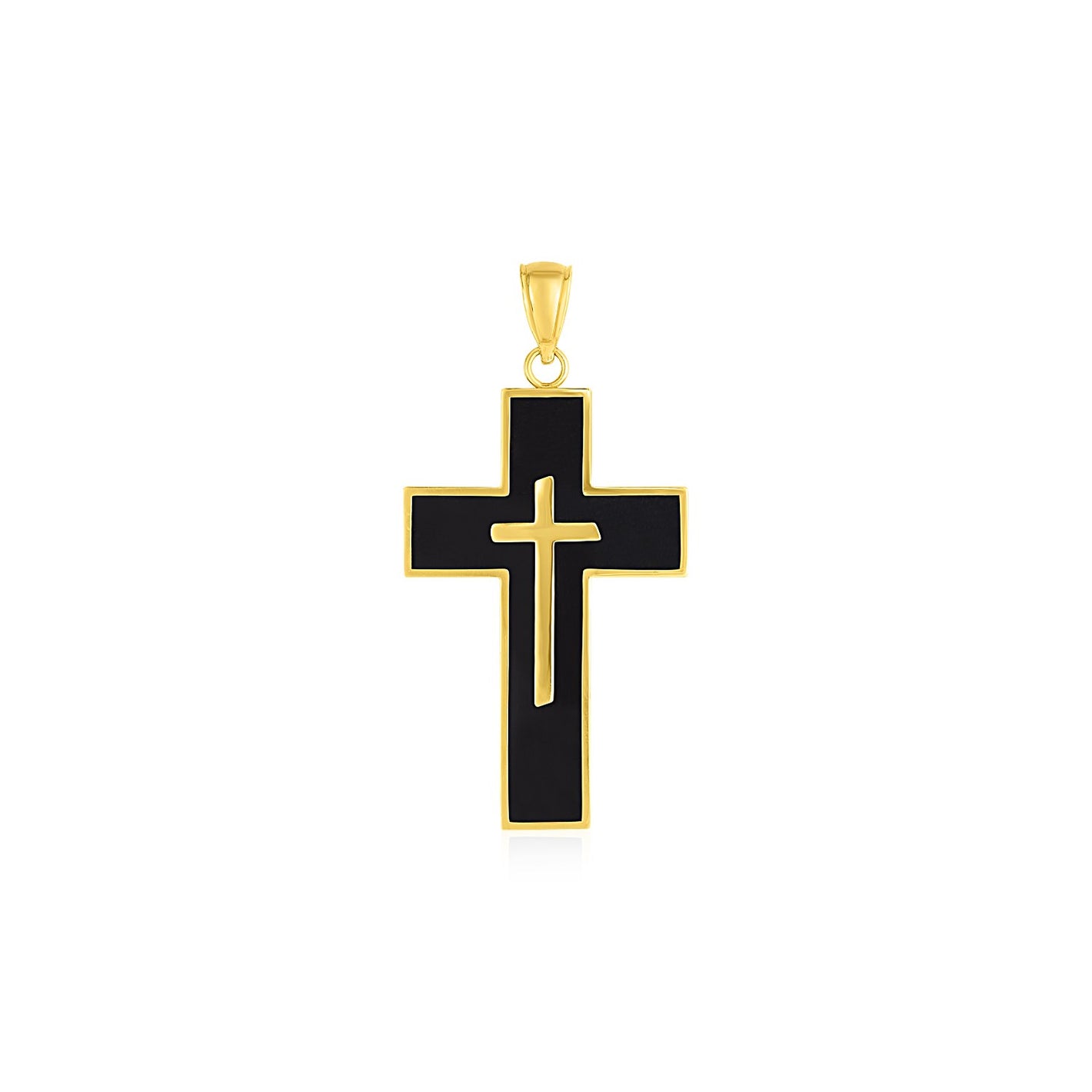 14k Yellow Gold Cross with Black Enamel Pendant