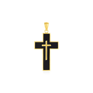 14k Yellow Gold Cross with Black Enamel Pendant