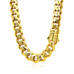 9.5mm 14k Yellow Gold Polished Curb with Diamonds Chain